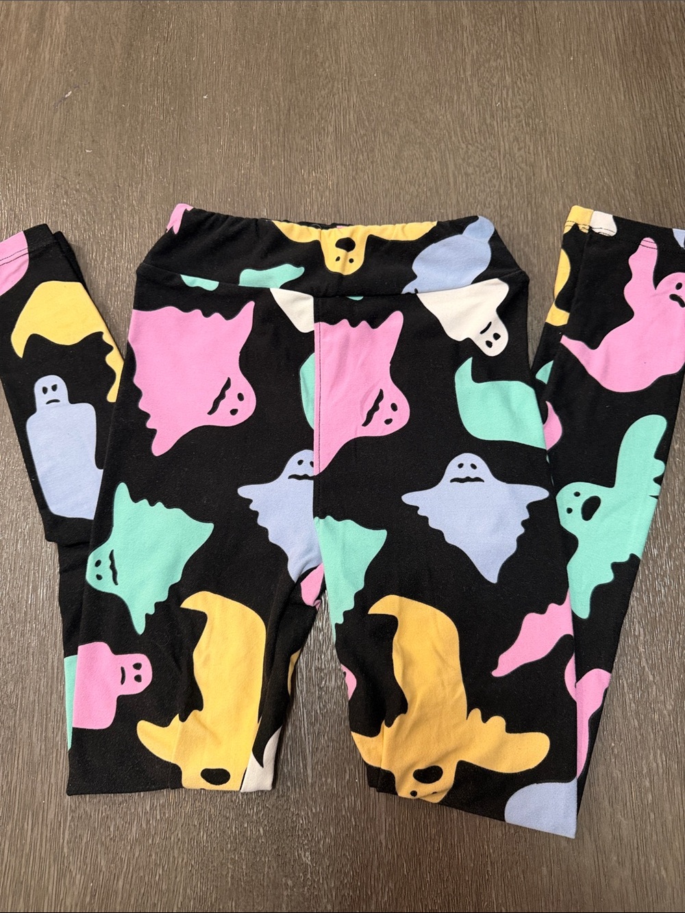 LulaRoe Halloween Black Ghost Print Leggings - kids L/XL (8-14)